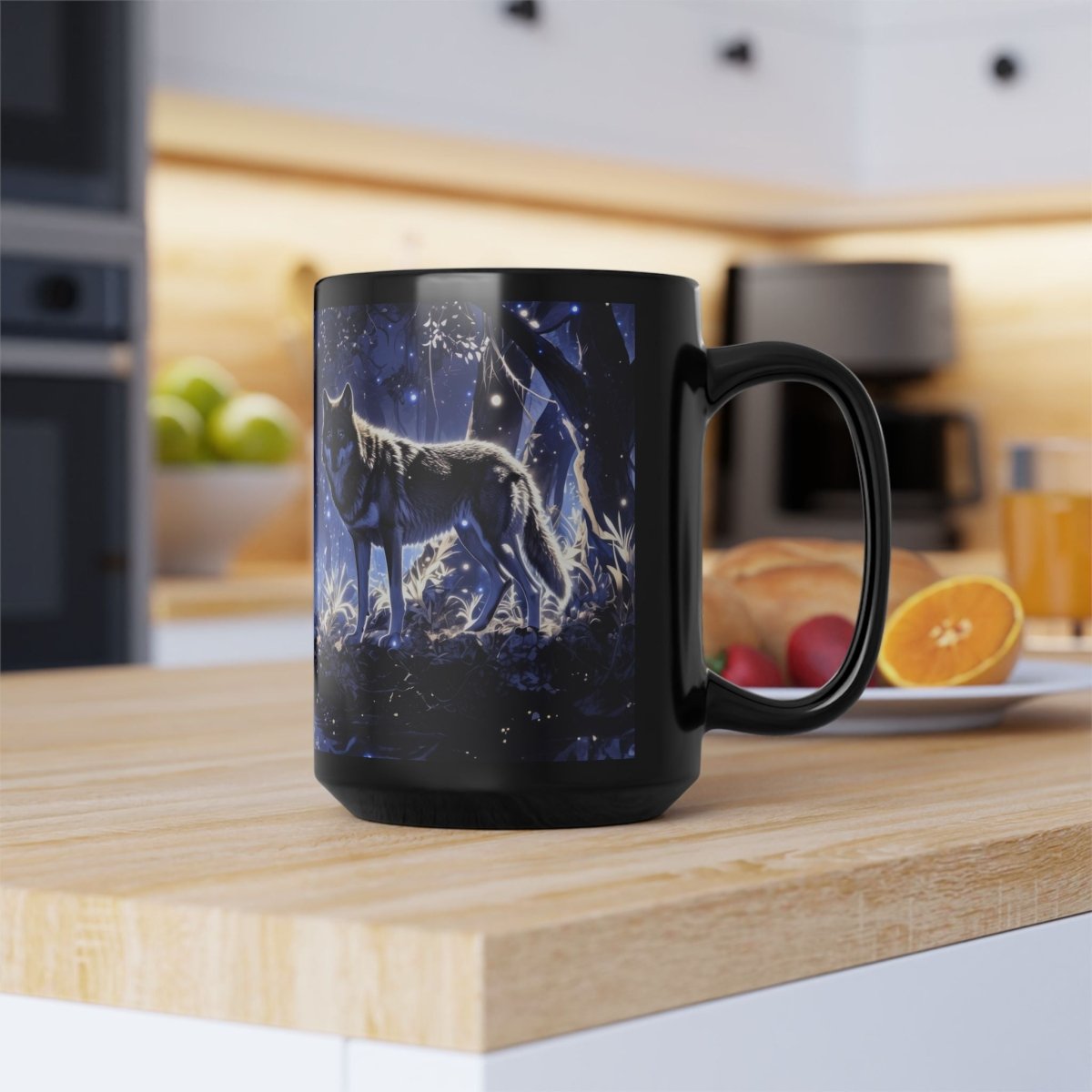 Mystical Wolf Mug with Moonlight 15oz - Elegant Deer