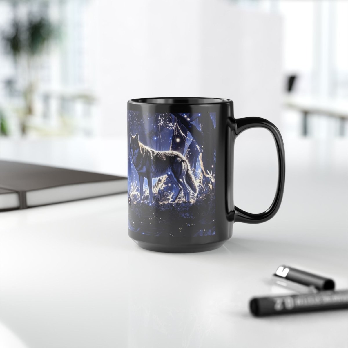 Mystical Wolf Mug with Moonlight 15oz - Elegant Deer