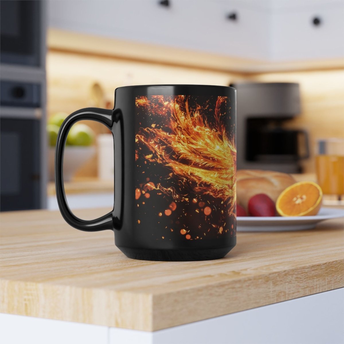 🔥 Phoenix Rising Black Mug – Mythical Firebird Art - Elegant Deer