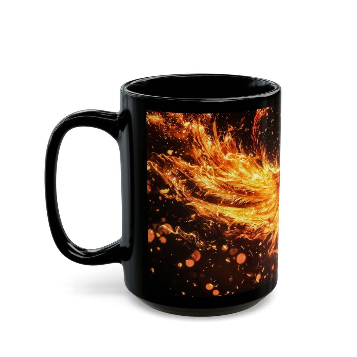 🔥 Phoenix Rising Black Mug – Mythical Firebird Art - Elegant Deer