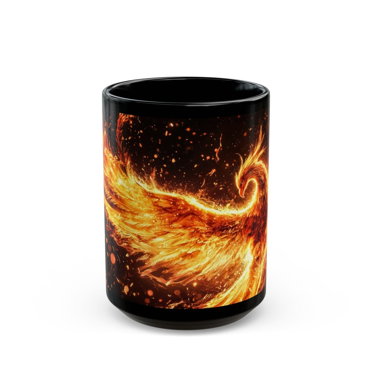 🔥 Phoenix Rising Black Mug – Mythical Firebird Art - Elegant Deer