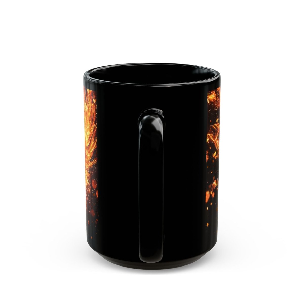🔥 Phoenix Rising Black Mug – Mythical Firebird Art - Elegant Deer