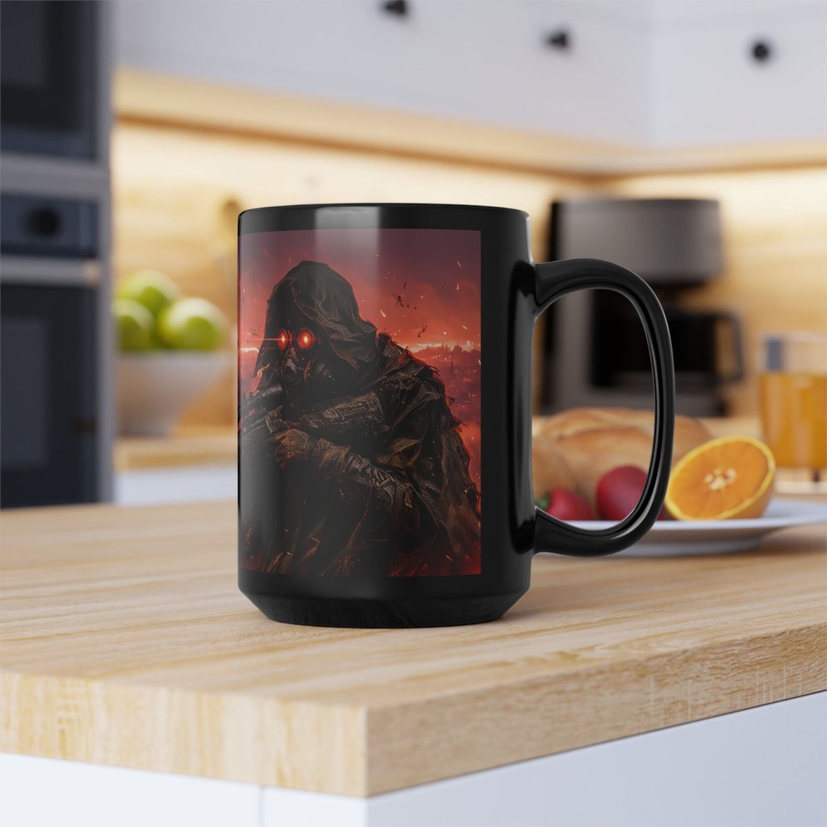 🎯 Post - Apocalyptic Sniper Black Mug – Dystopian Wasteland Warrior - Elegant Deer