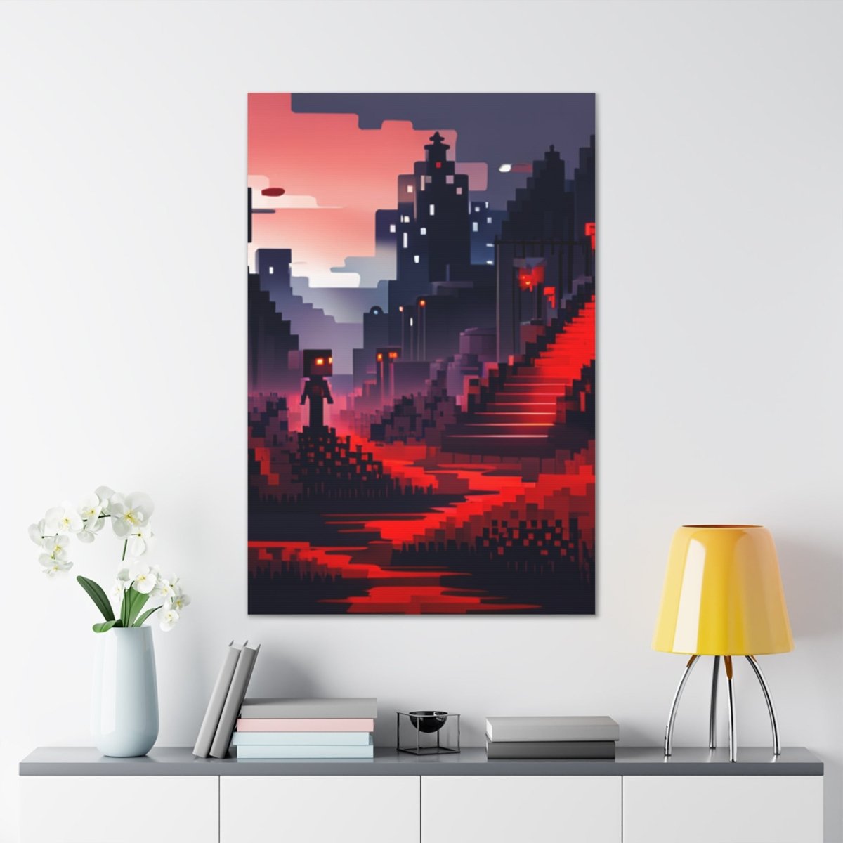 Red Creepy Castle Canvas Poster - Elegant Deer