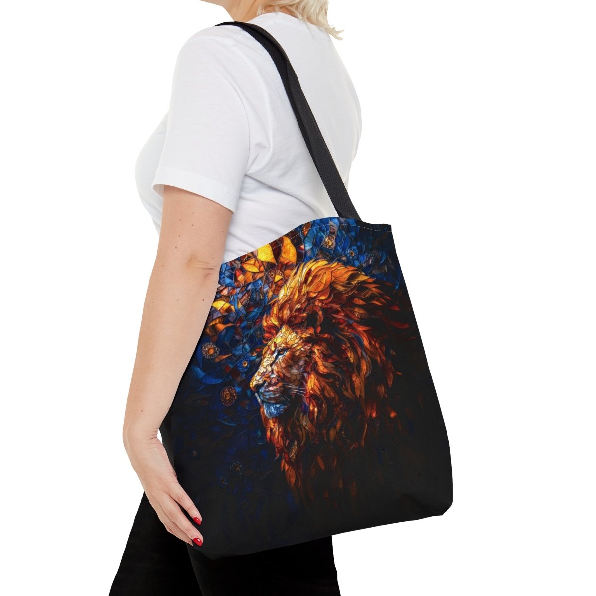 Regal Radiance: Stained Glass Lion Tote Bag - Elegant Deer