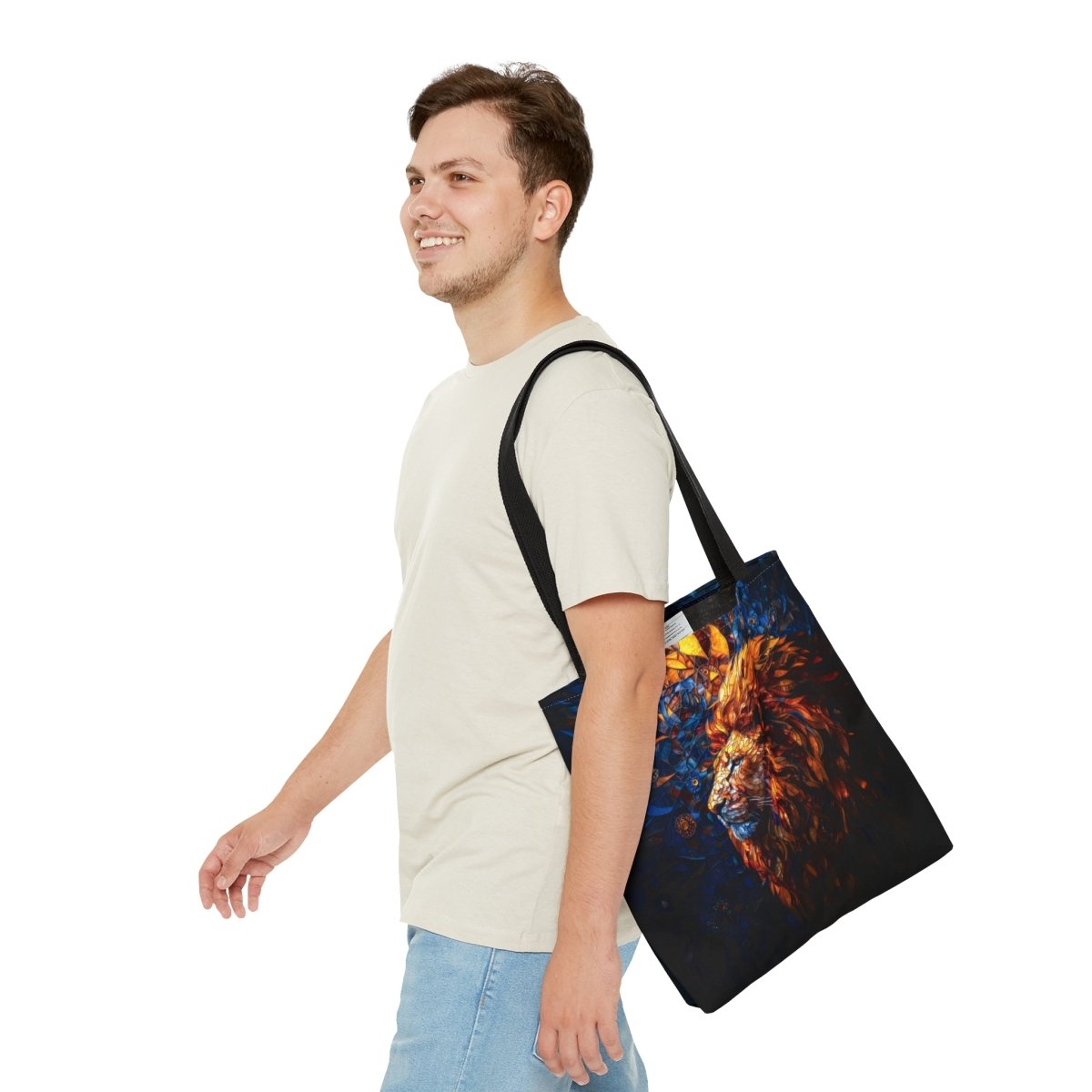 Regal Radiance: Stained Glass Lion Tote Bag - Elegant Deer