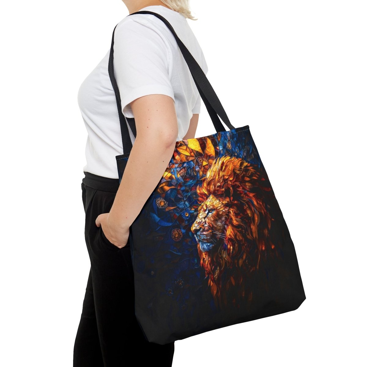 Regal Radiance: Stained Glass Lion Tote Bag - Elegant Deer