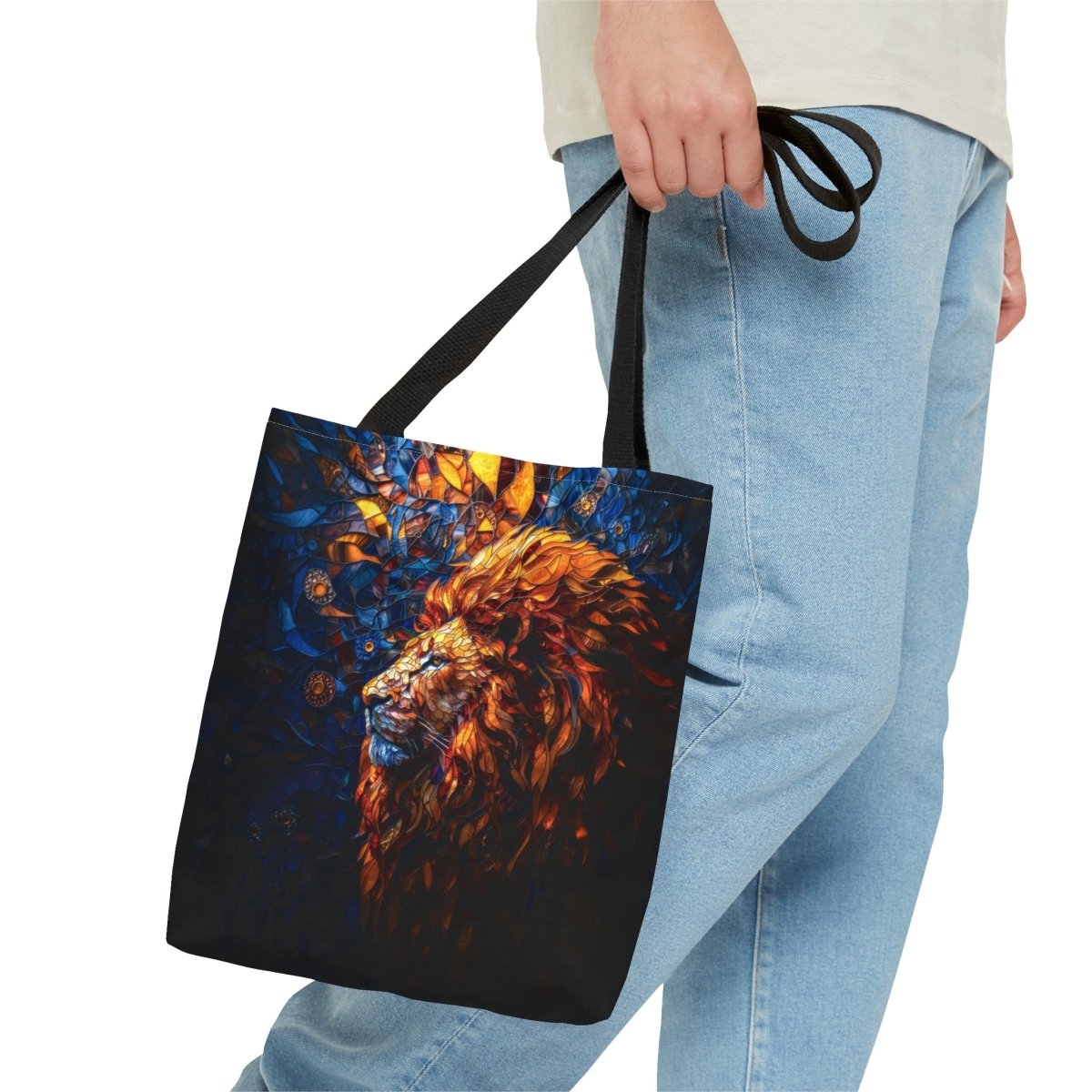 Regal Radiance: Stained Glass Lion Tote Bag - Elegant Deer