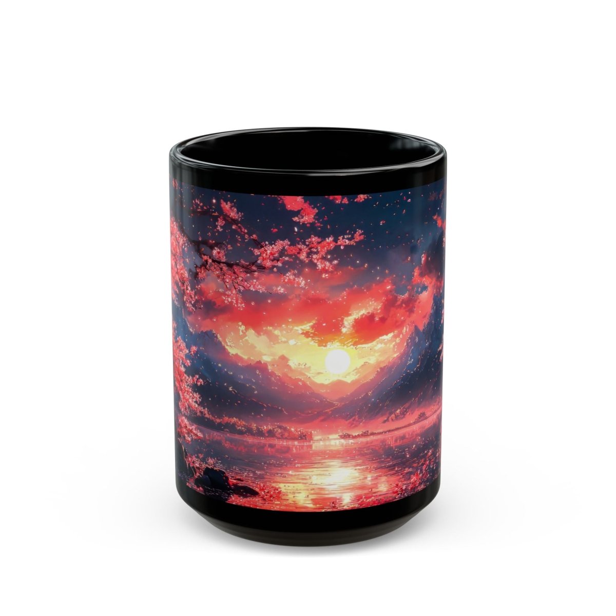 Romantic Cherry Blossom Sunset Mug - Valentine's Edition 15oz - Elegant Deer