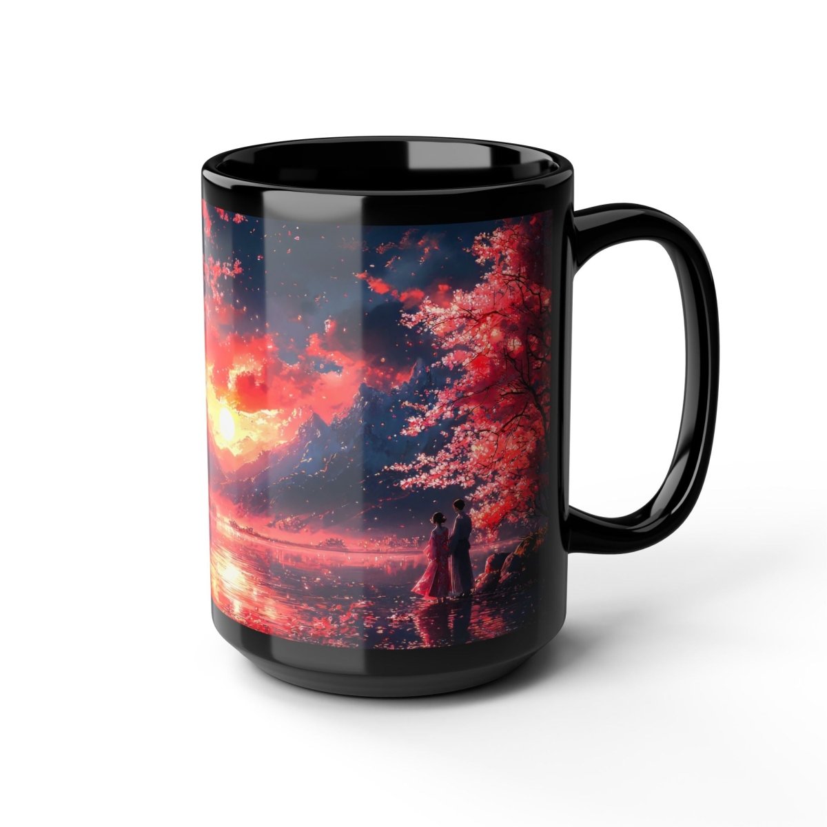 Romantic Cherry Blossom Sunset Mug - Valentine's Edition 15oz - Elegant Deer