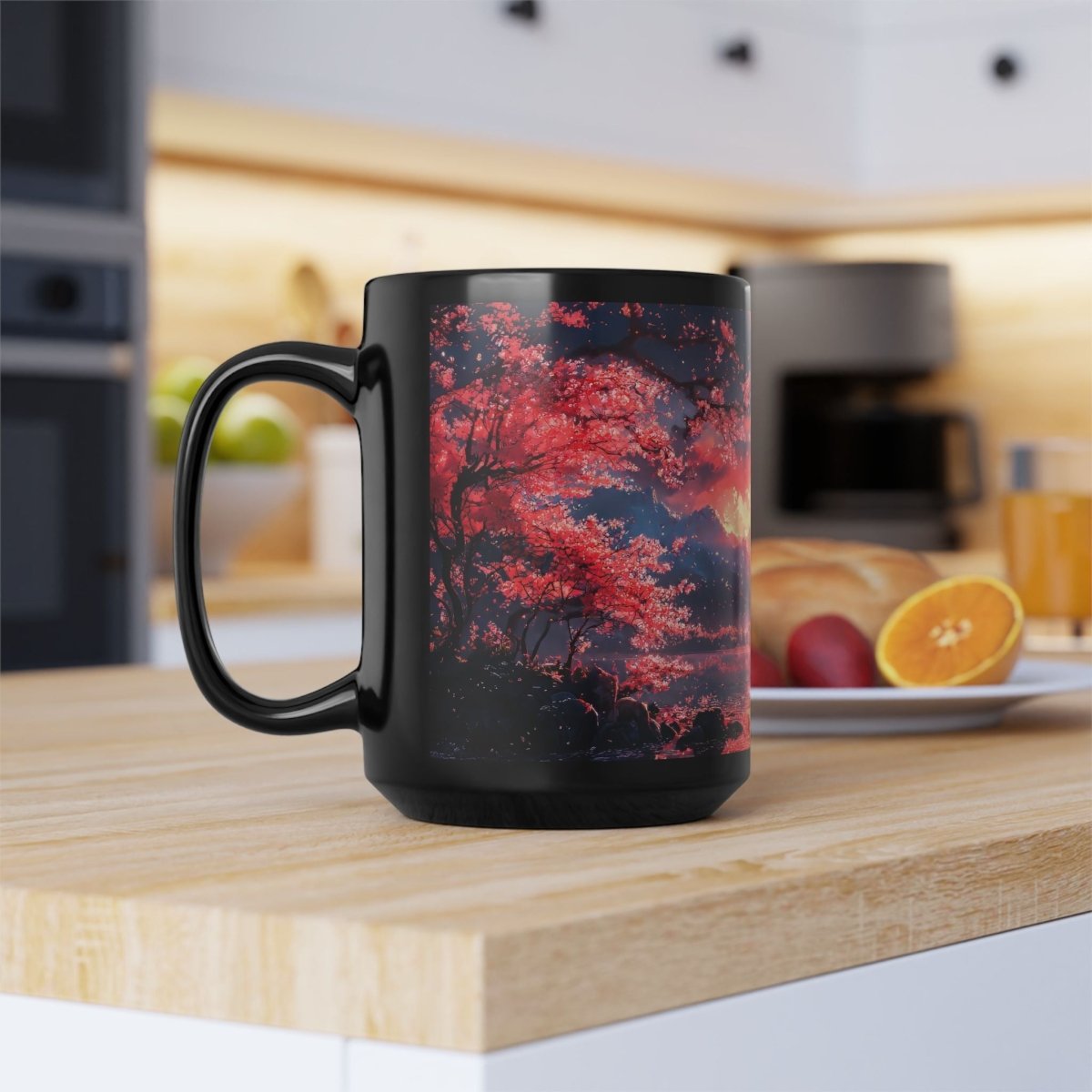 Romantic Cherry Blossom Sunset Mug - Valentine's Edition 15oz - Elegant Deer