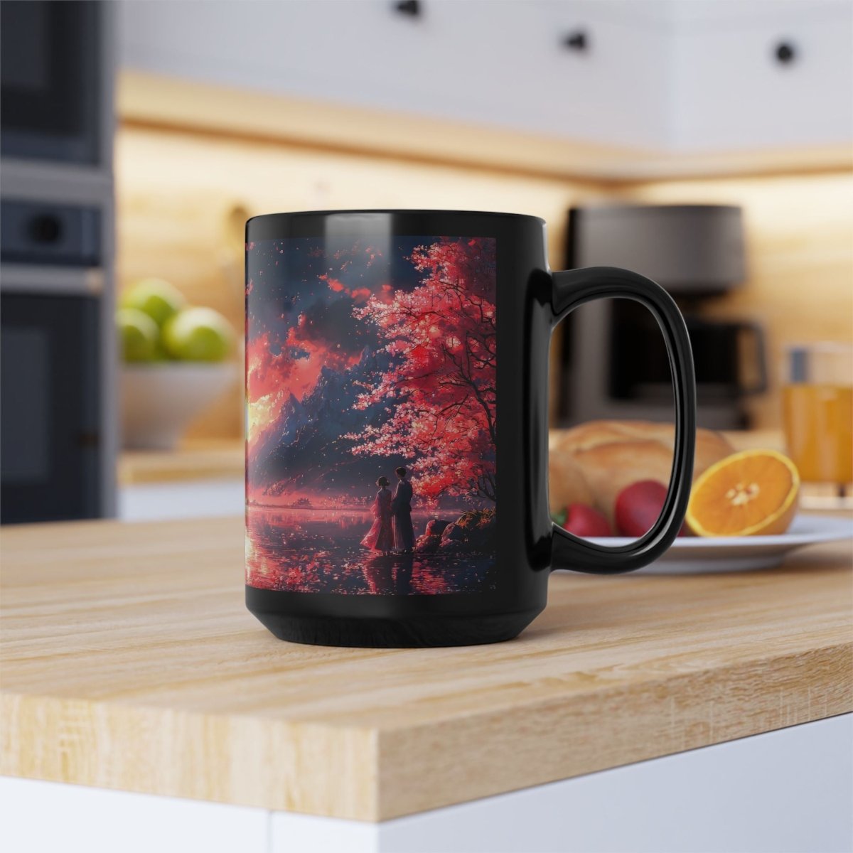 Romantic Cherry Blossom Sunset Mug - Valentine's Edition 15oz - Elegant Deer