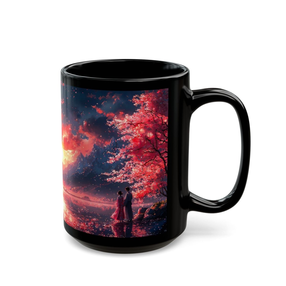 Romantic Cherry Blossom Sunset Mug - Valentine's Edition 15oz - Elegant Deer