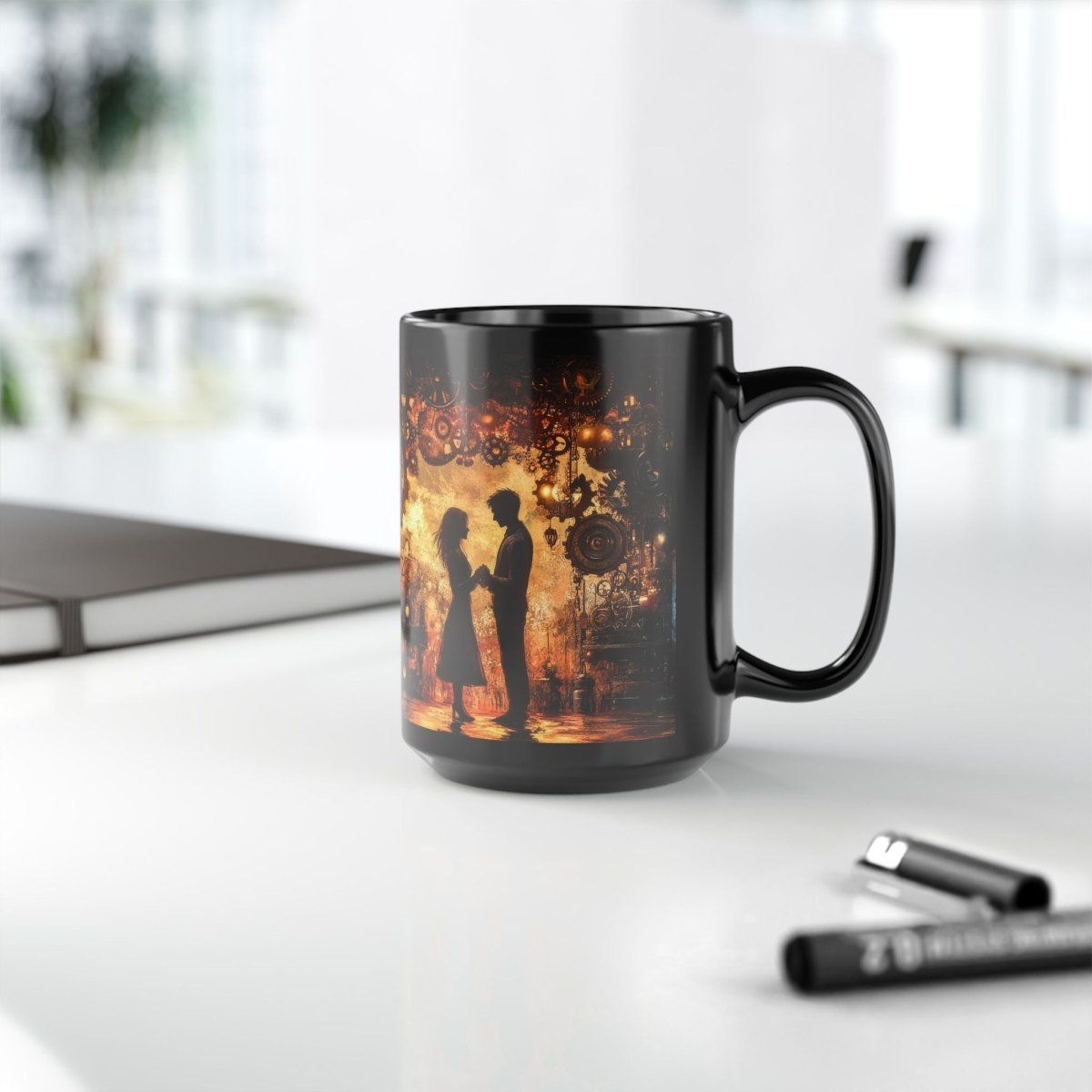 Steampunk Love - Romantic Valentine's Coffee Mug 15oz - Elegant Deer