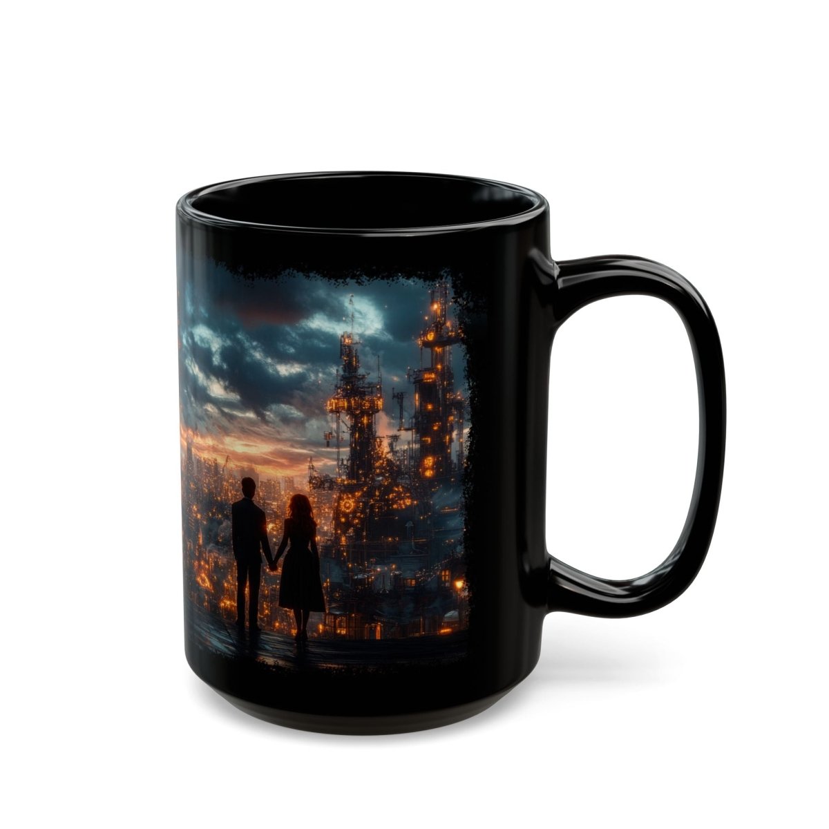 Steampunk Skyline Romance Coffee Mug 15oz - Elegant Deer