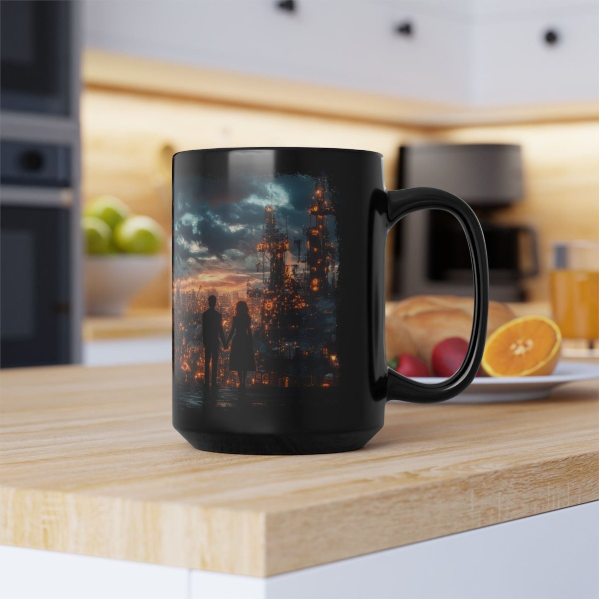 Steampunk Skyline Romance Coffee Mug 15oz - Elegant Deer