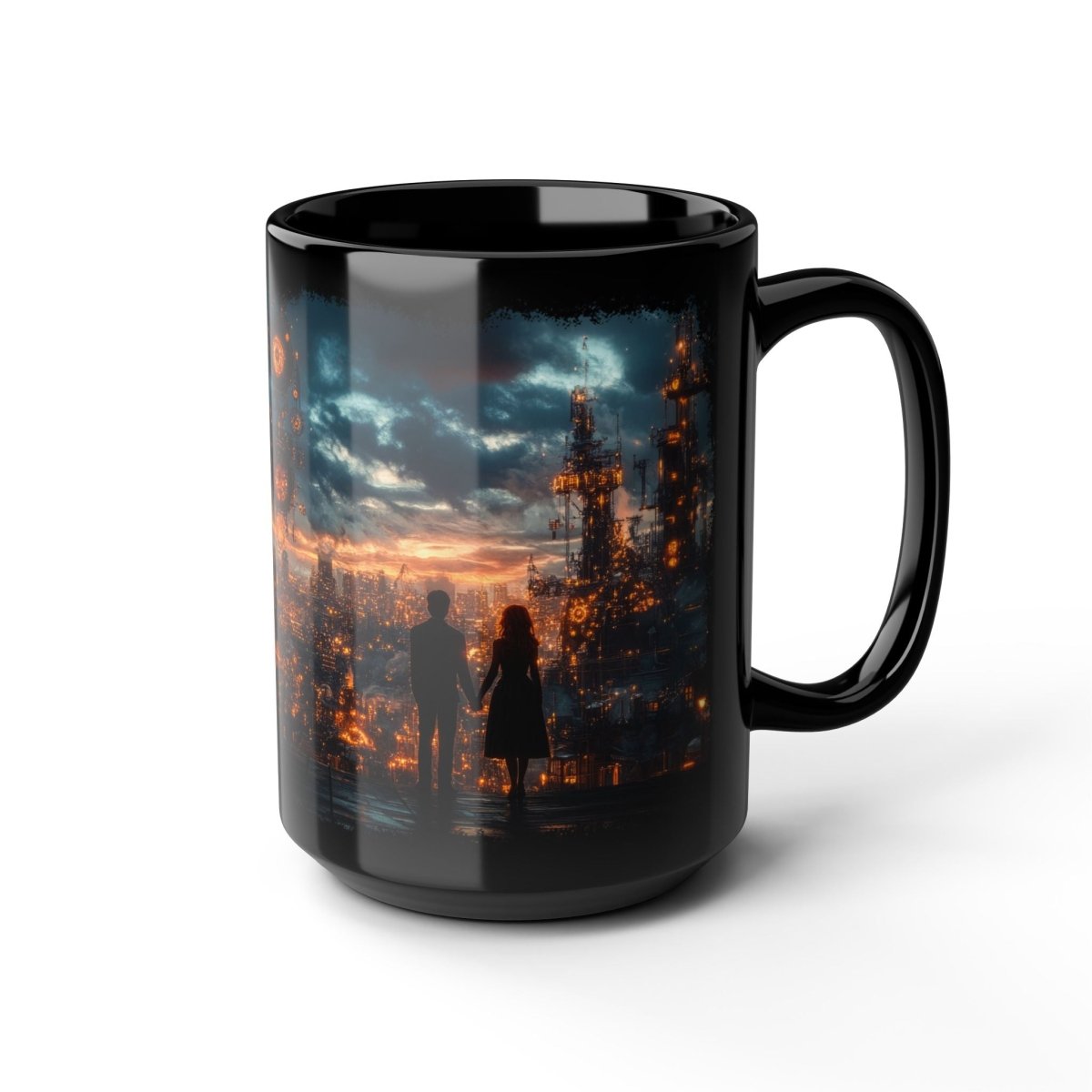 Steampunk Skyline Romance Coffee Mug 15oz - Elegant Deer