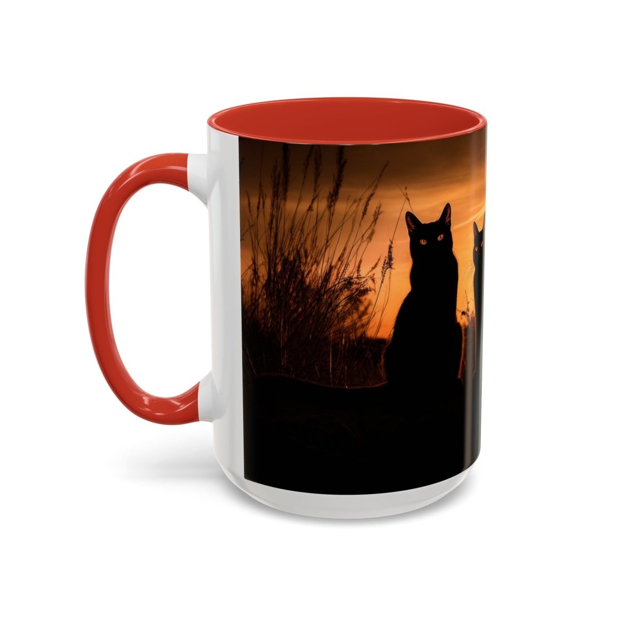 Sunset Cat Silhouette Coffee Mug, 15oz - Elegant Deer