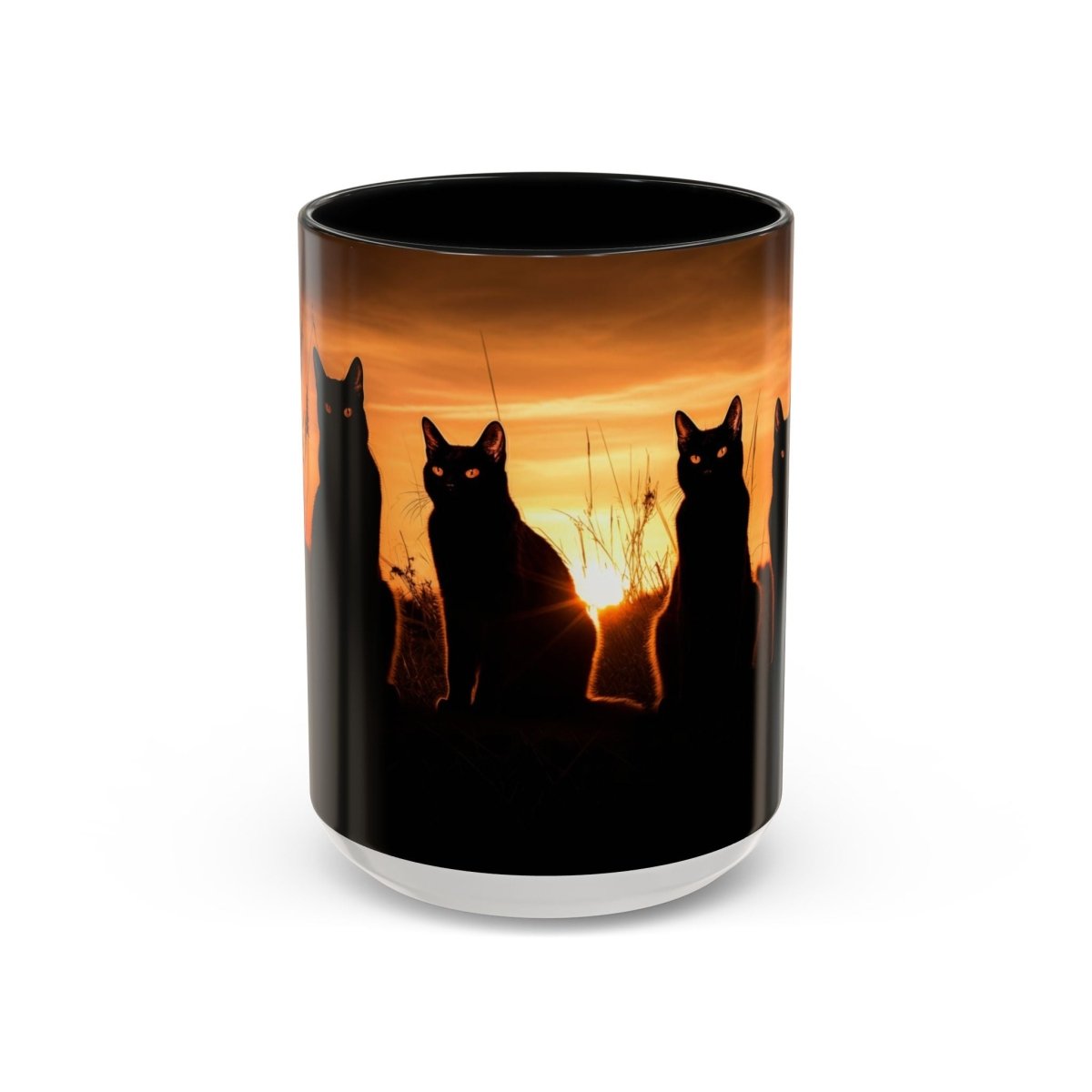 Sunset Cat Silhouette Coffee Mug, 15oz - Elegant Deer