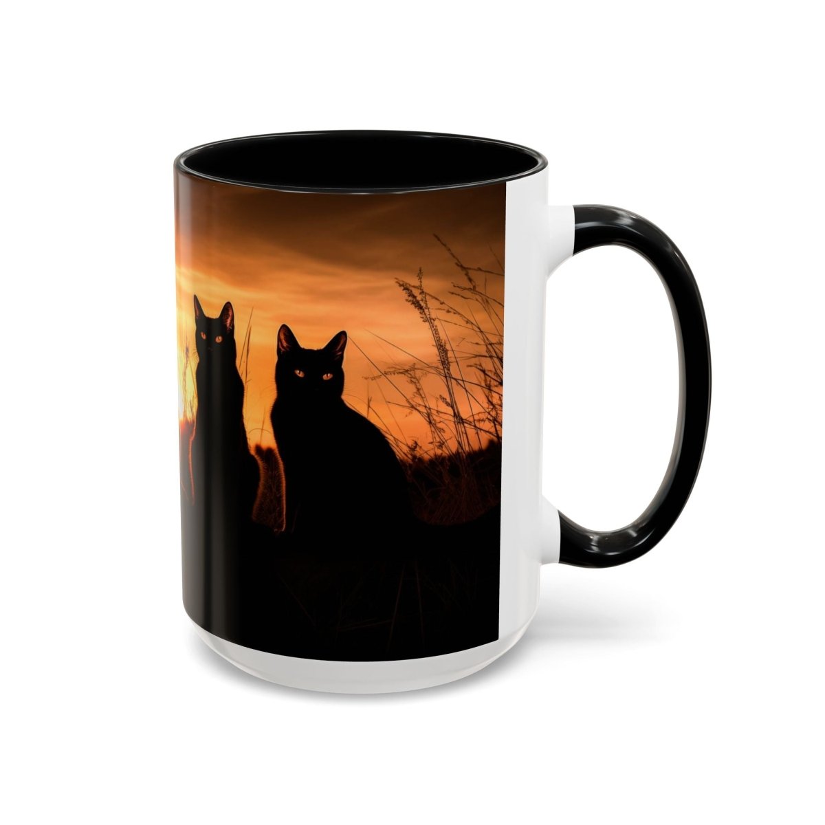 Sunset Cat Silhouette Coffee Mug, 15oz - Elegant Deer