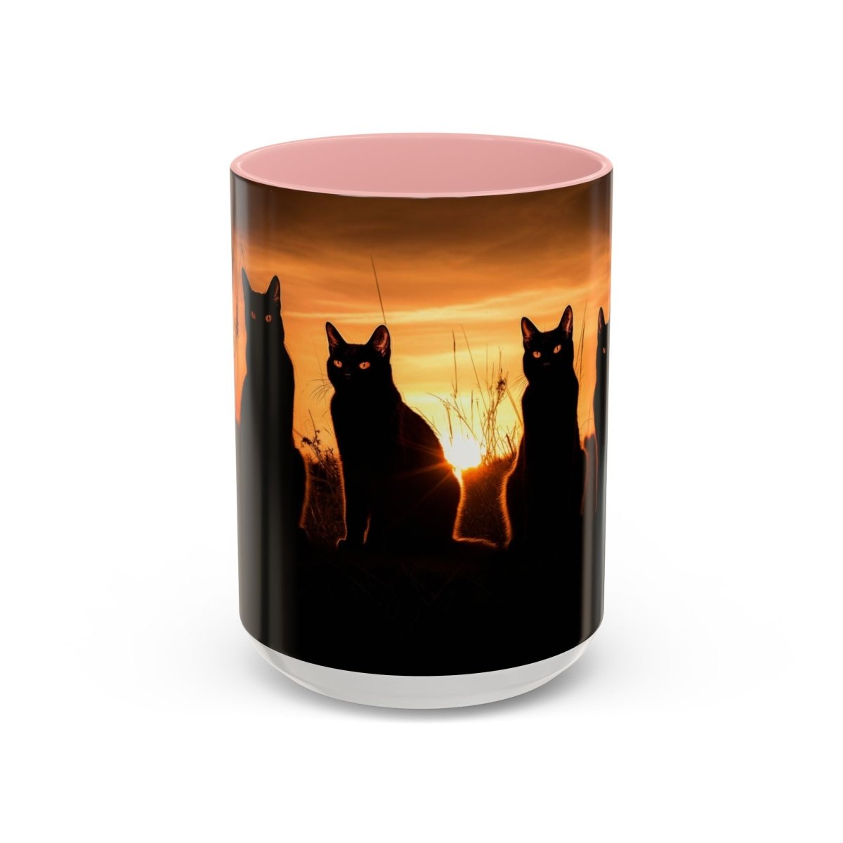 Sunset Cat Silhouette Coffee Mug, 15oz - Elegant Deer