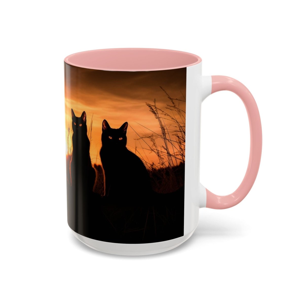 Sunset Cat Silhouette Coffee Mug, 15oz - Elegant Deer