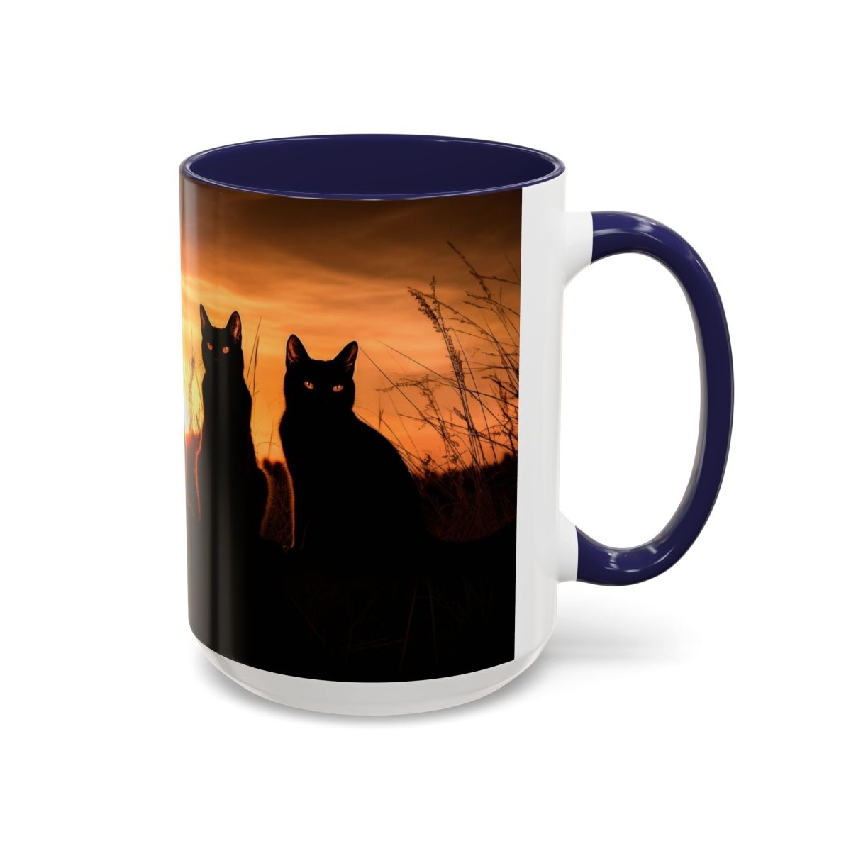 Sunset Cat Silhouette Coffee Mug, 15oz - Elegant Deer