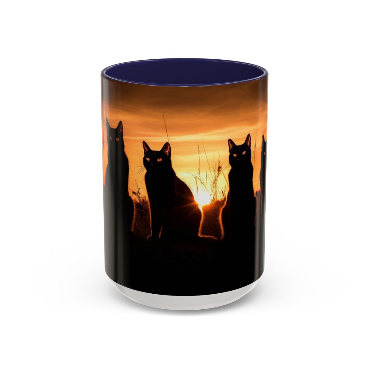 Sunset Cat Silhouette Coffee Mug, 15oz - Elegant Deer