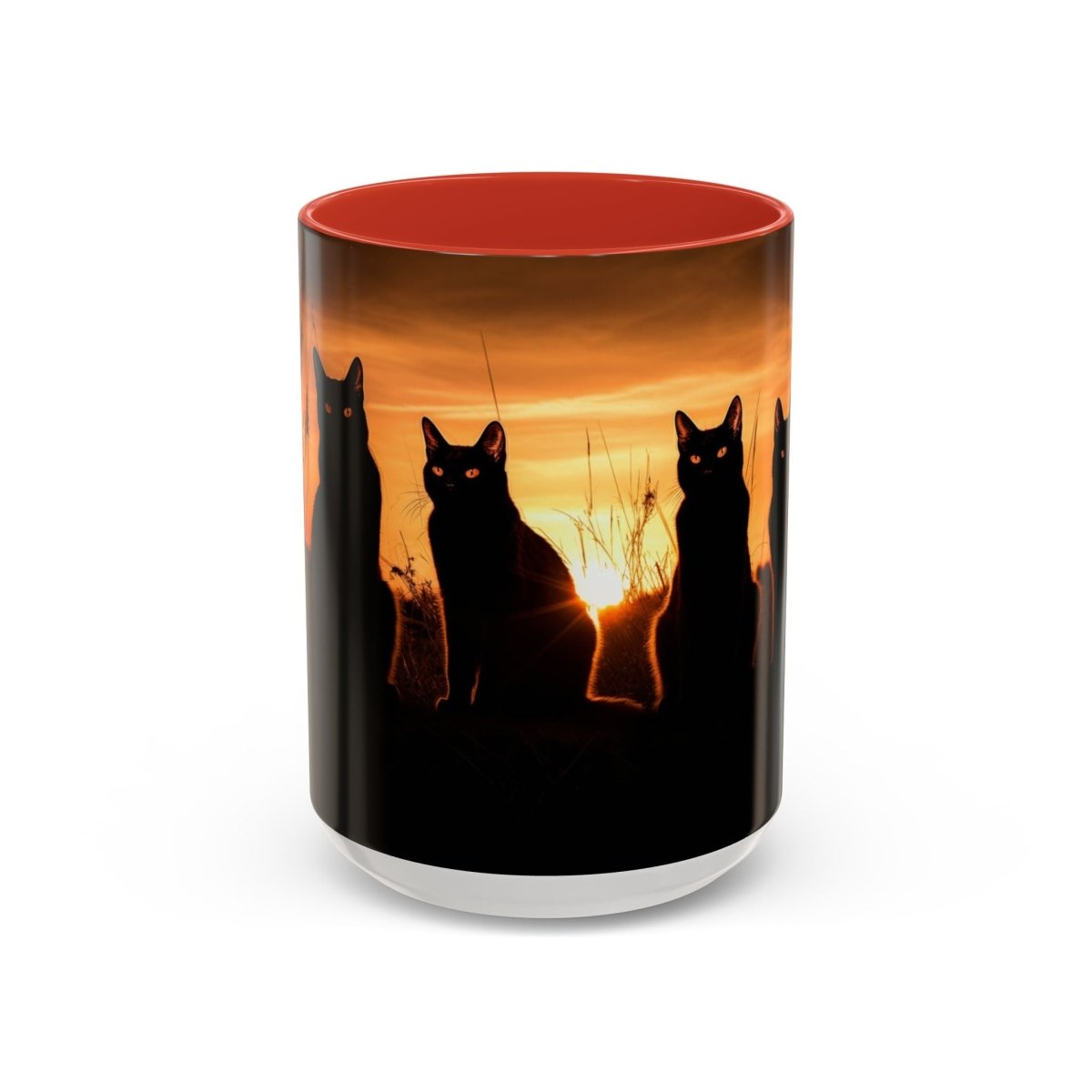 Sunset Cat Silhouette Coffee Mug, 15oz - Elegant Deer