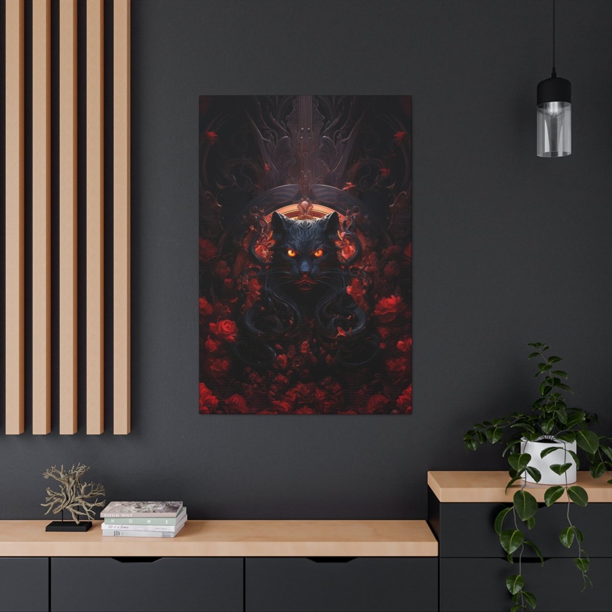 Sureal Rose Red Cat Canvas Poster - Elegant Deer