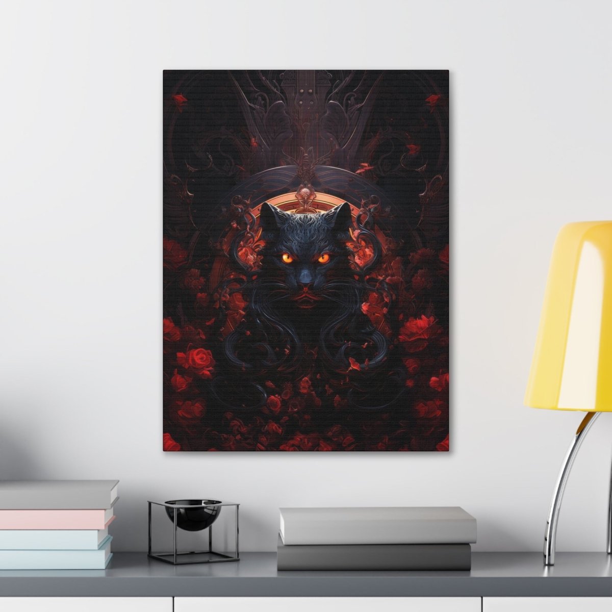 Sureal Rose Red Cat Canvas Poster - Elegant Deer
