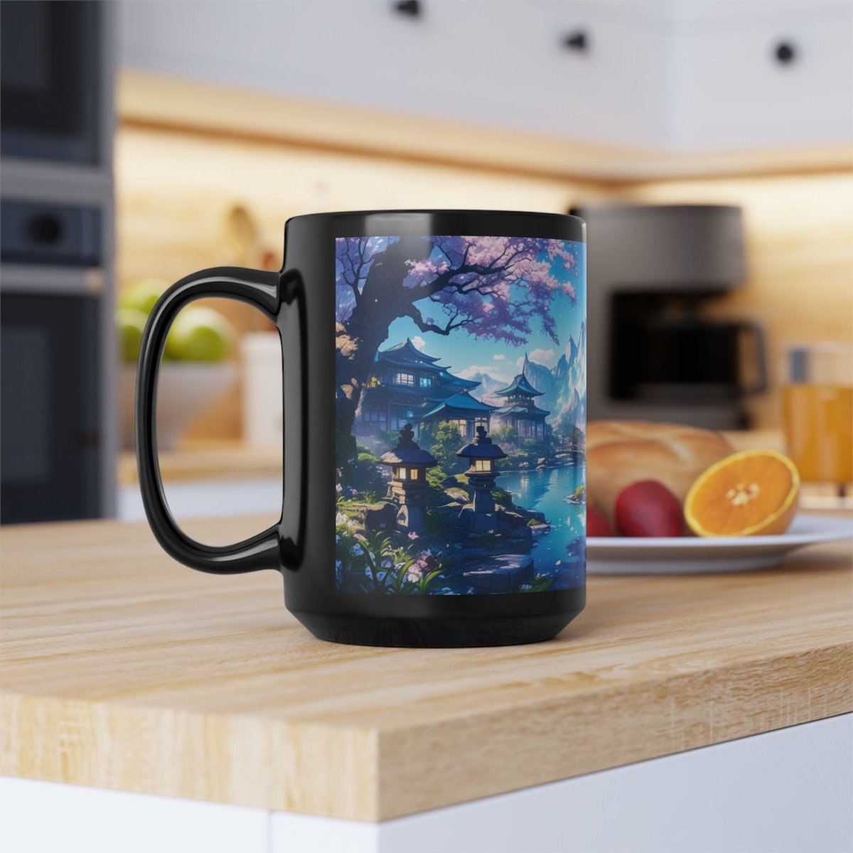 Traditional Japanese Serenity Mug – Cherry Blossoms and Tranquil Lake 15oz - Elegant Deer