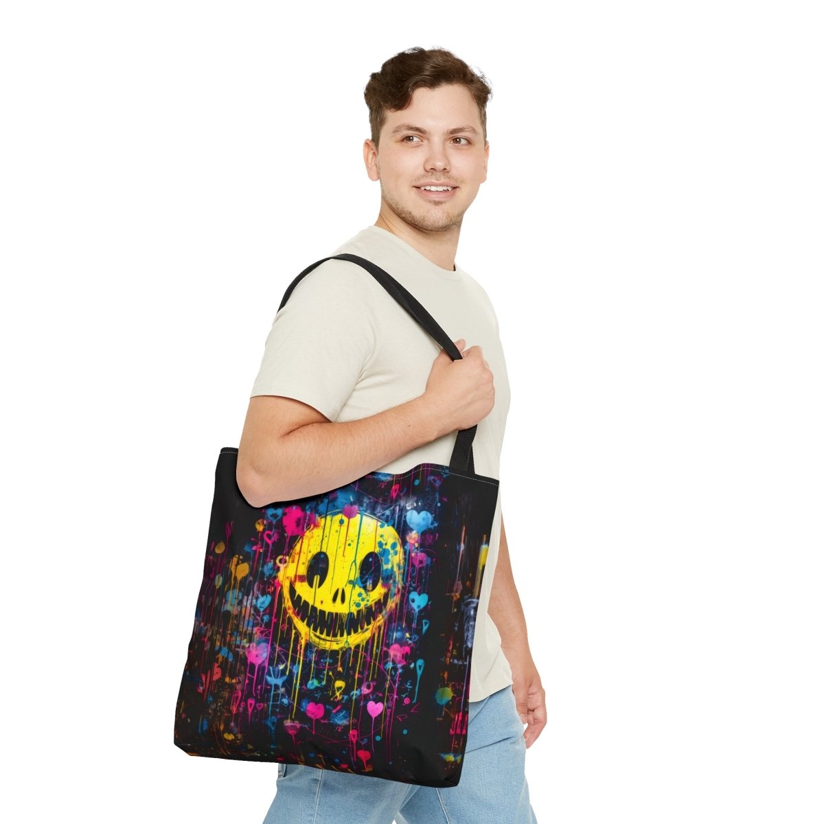 Urban Chaos: Graffiti Smiley Tote Bag - Elegant Deer