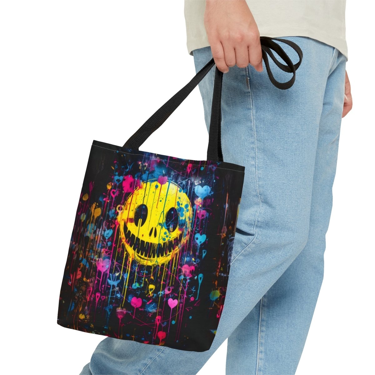 Urban Chaos: Graffiti Smiley Tote Bag - Elegant Deer