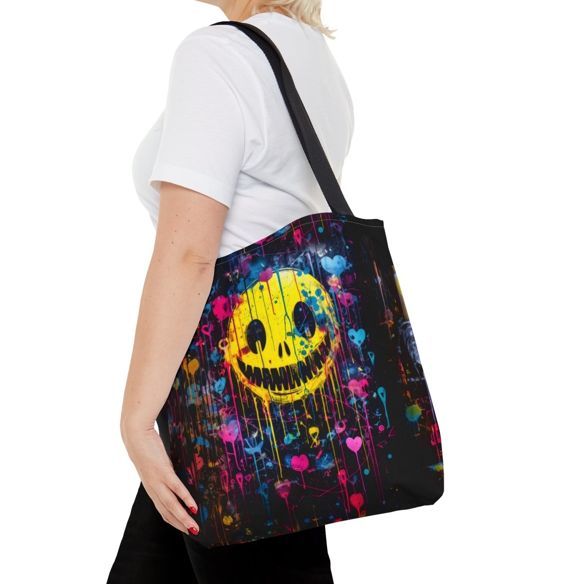Urban Chaos: Graffiti Smiley Tote Bag - Elegant Deer