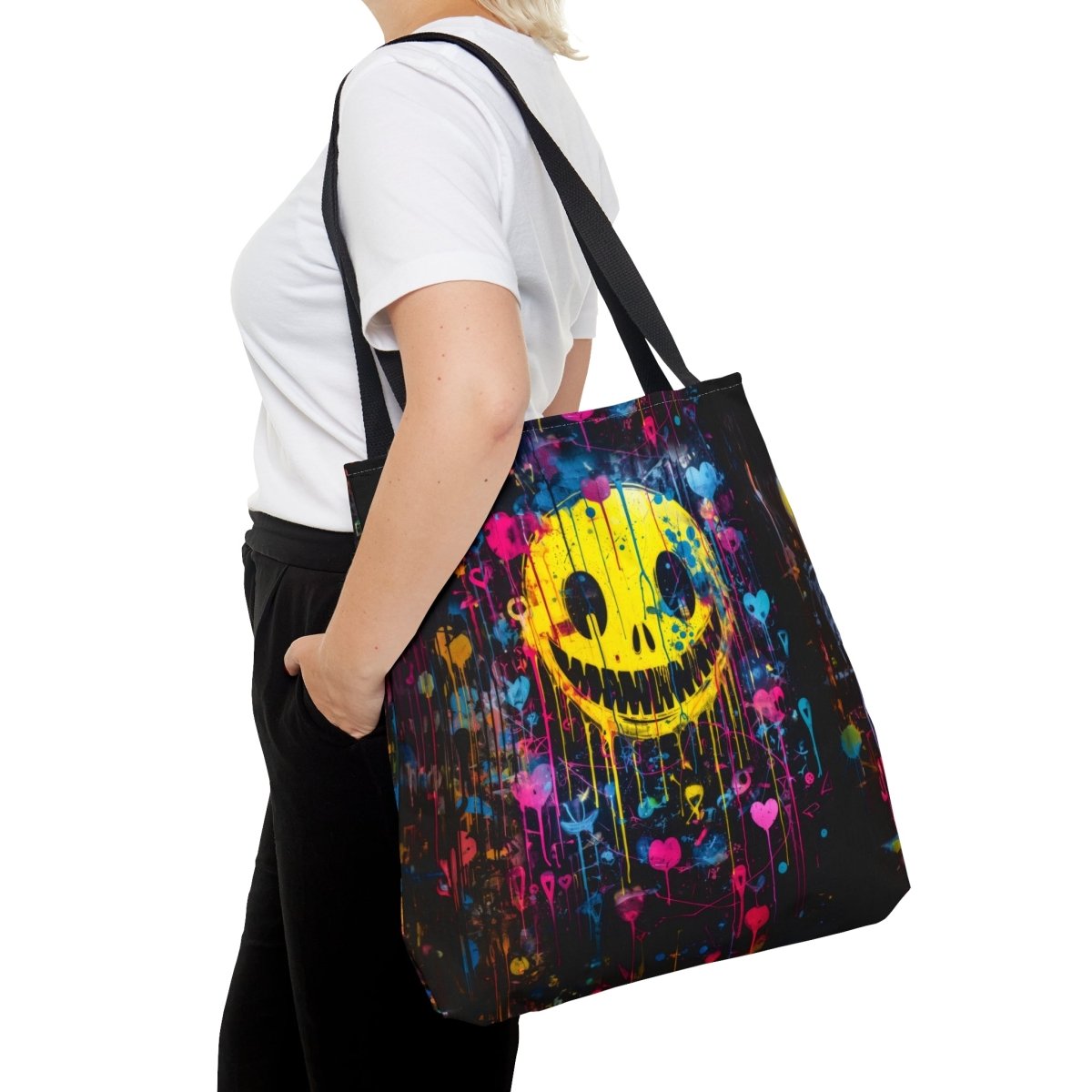 Urban Chaos: Graffiti Smiley Tote Bag - Elegant Deer