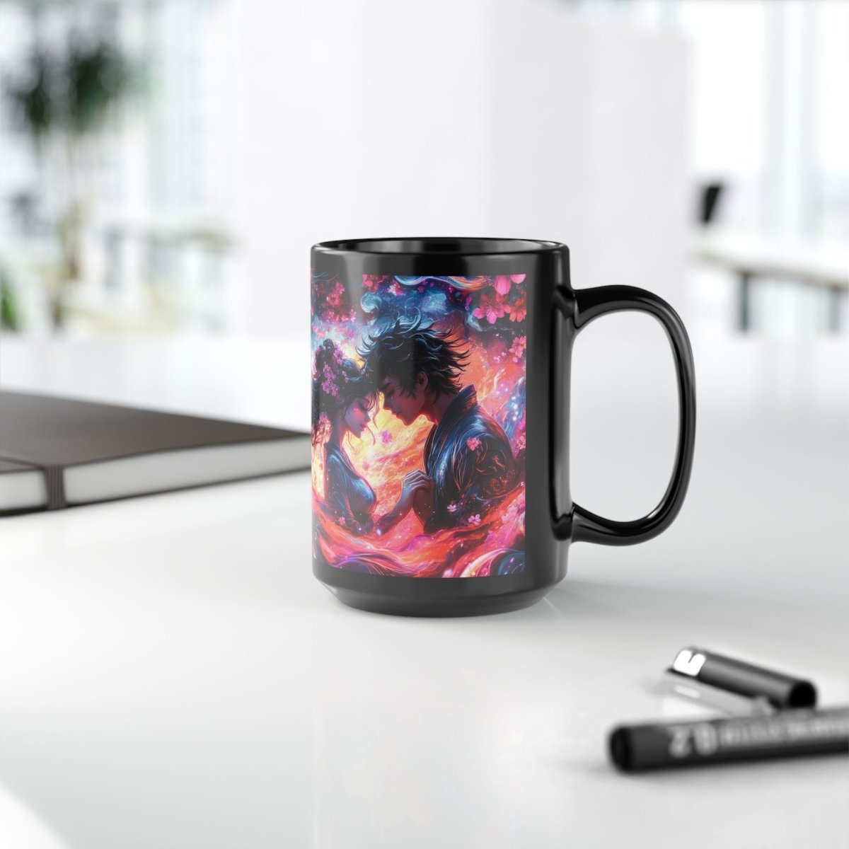 Vibrant Manga - Style Romantic Coffee Mug 15oz - Elegant Deer