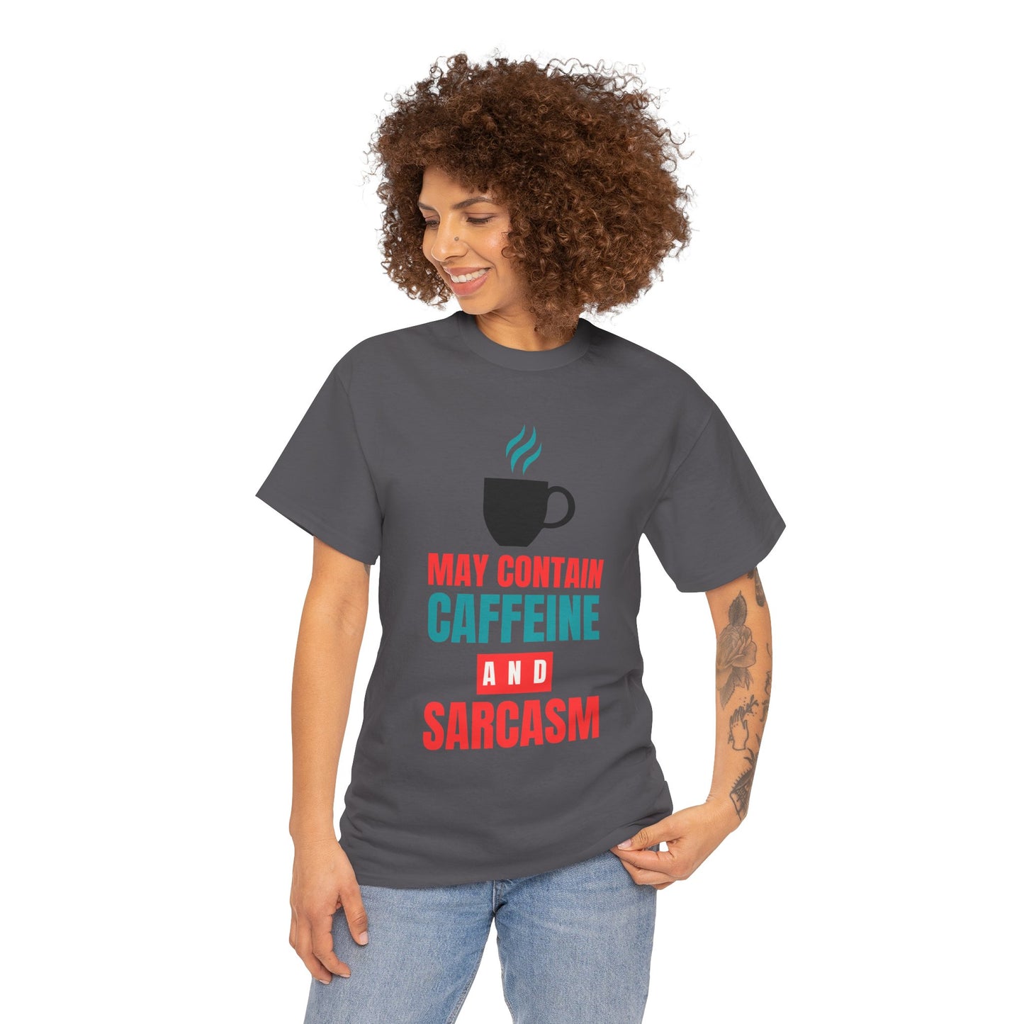 May Contain Caffeine and Sarcasm – Funny Tee by Elegant Deer T-shirt