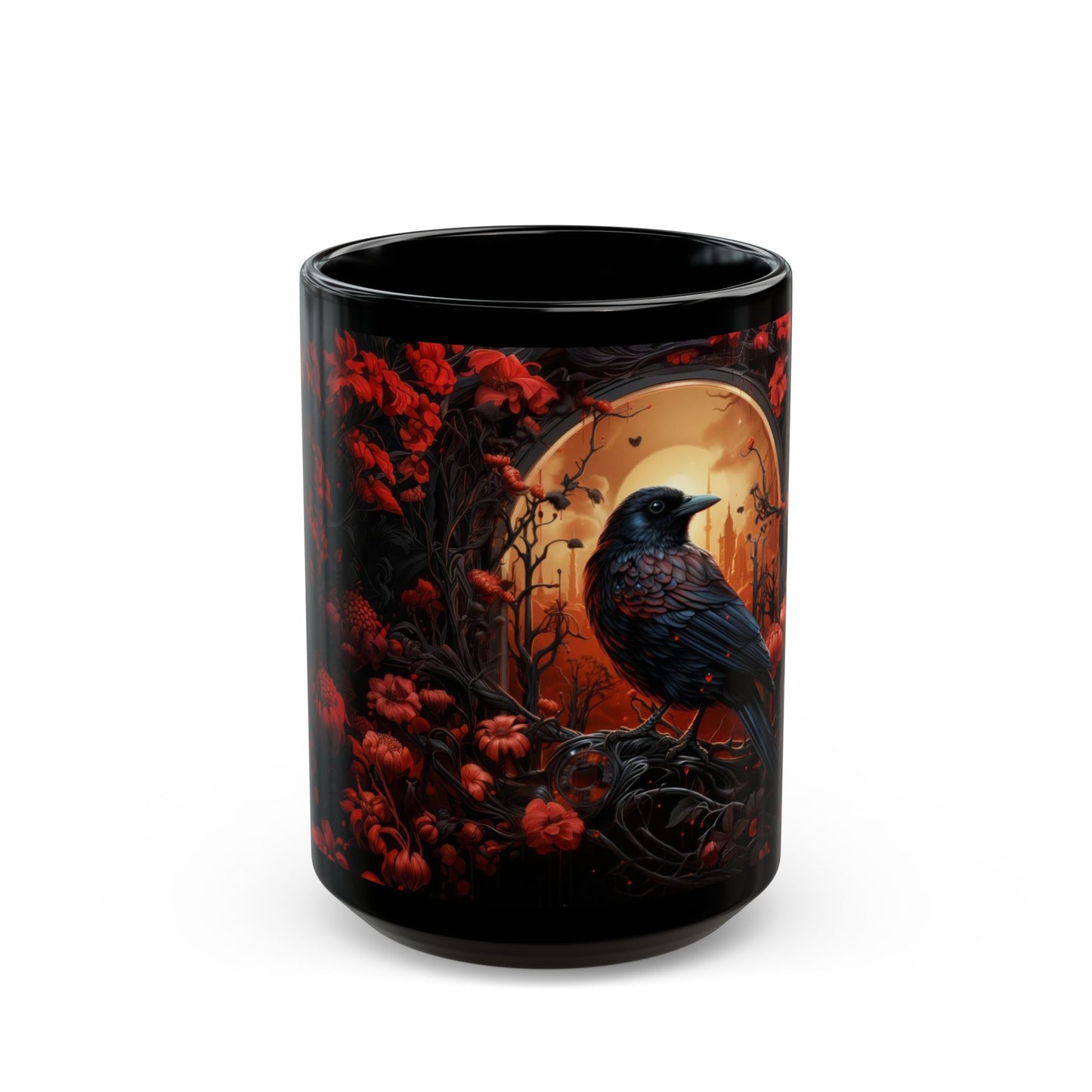 Dark Crow in the Flower Forest Coffe Mug 15oz