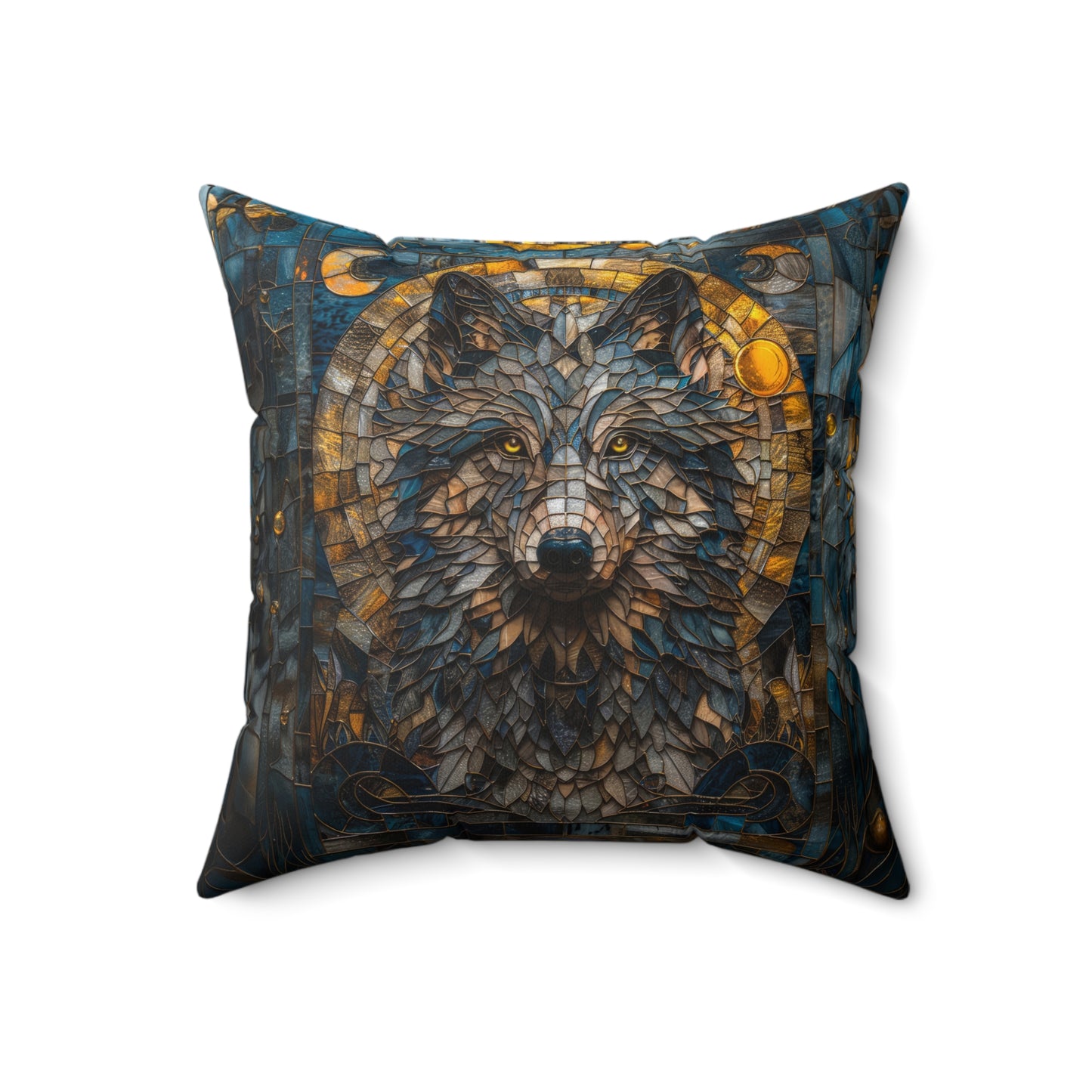 Luxury Wolf Stained Glass Design Pillow