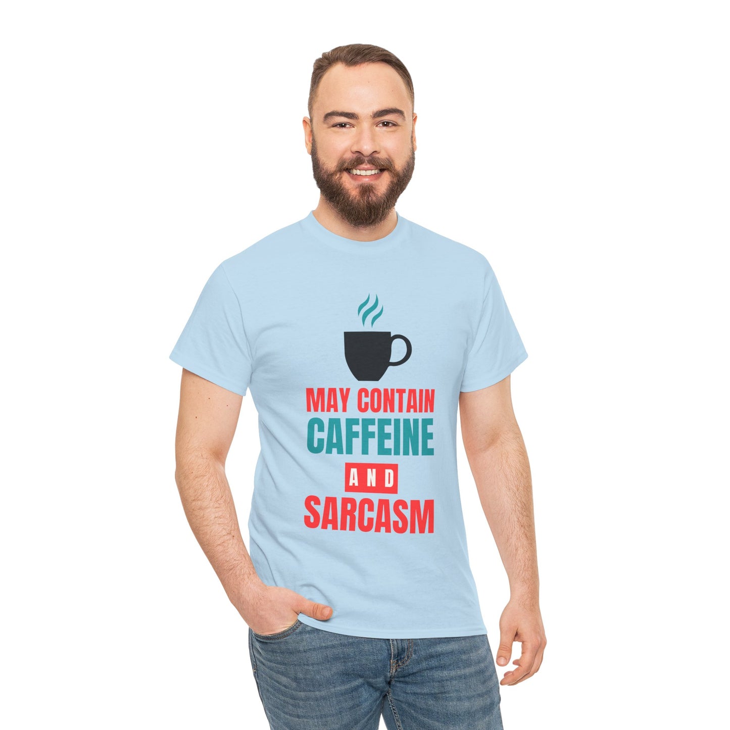 May Contain Caffeine and Sarcasm – Funny Tee by Elegant Deer T-shirt