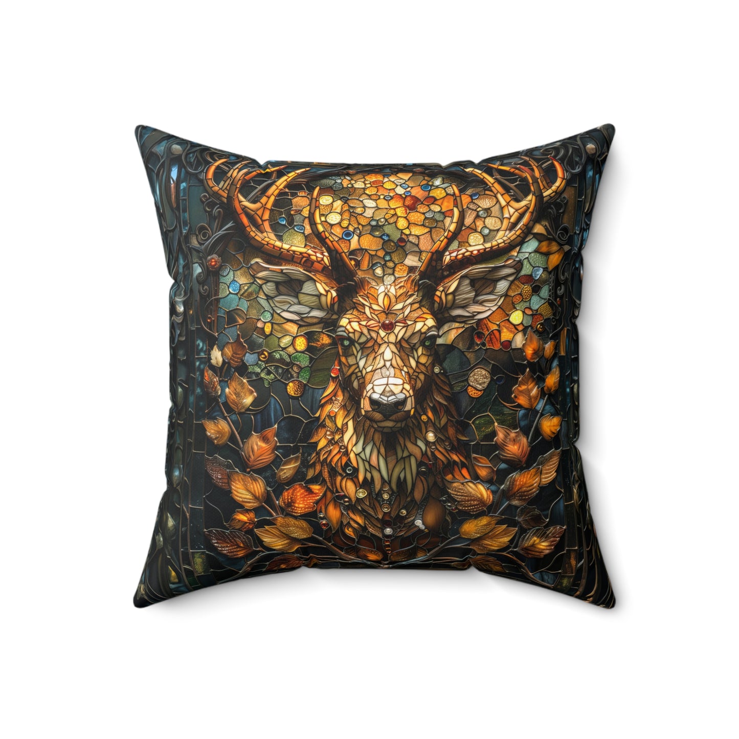 Luxury Pillow with Deer Stained Glass Design