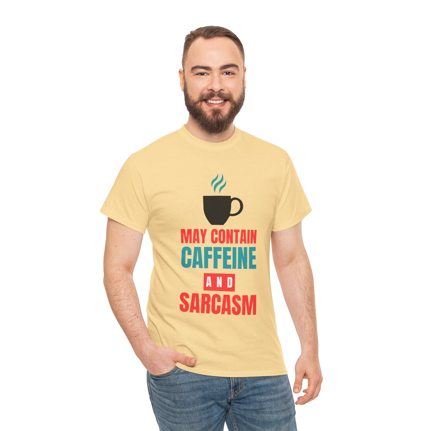 May Contain Caffeine and Sarcasm – Funny Tee by Elegant Deer T-shirt