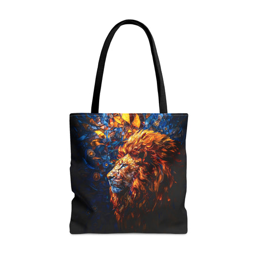 Regal Radiance: Stained Glass Lion Tote Bag