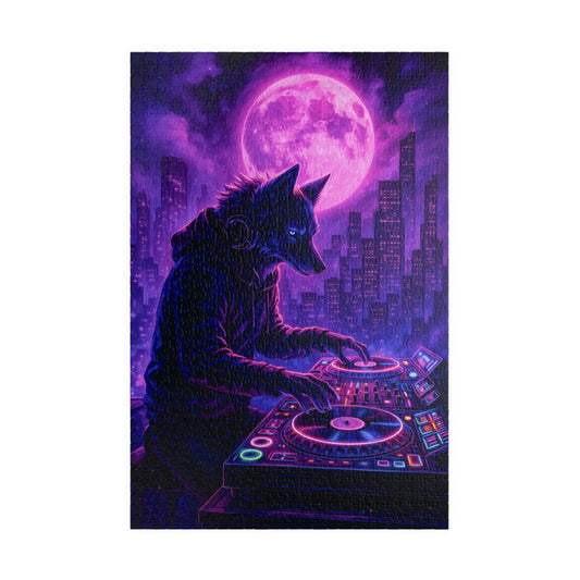 🎧 Neon Beats – DJ Wolf Puzzle 🌕🎶