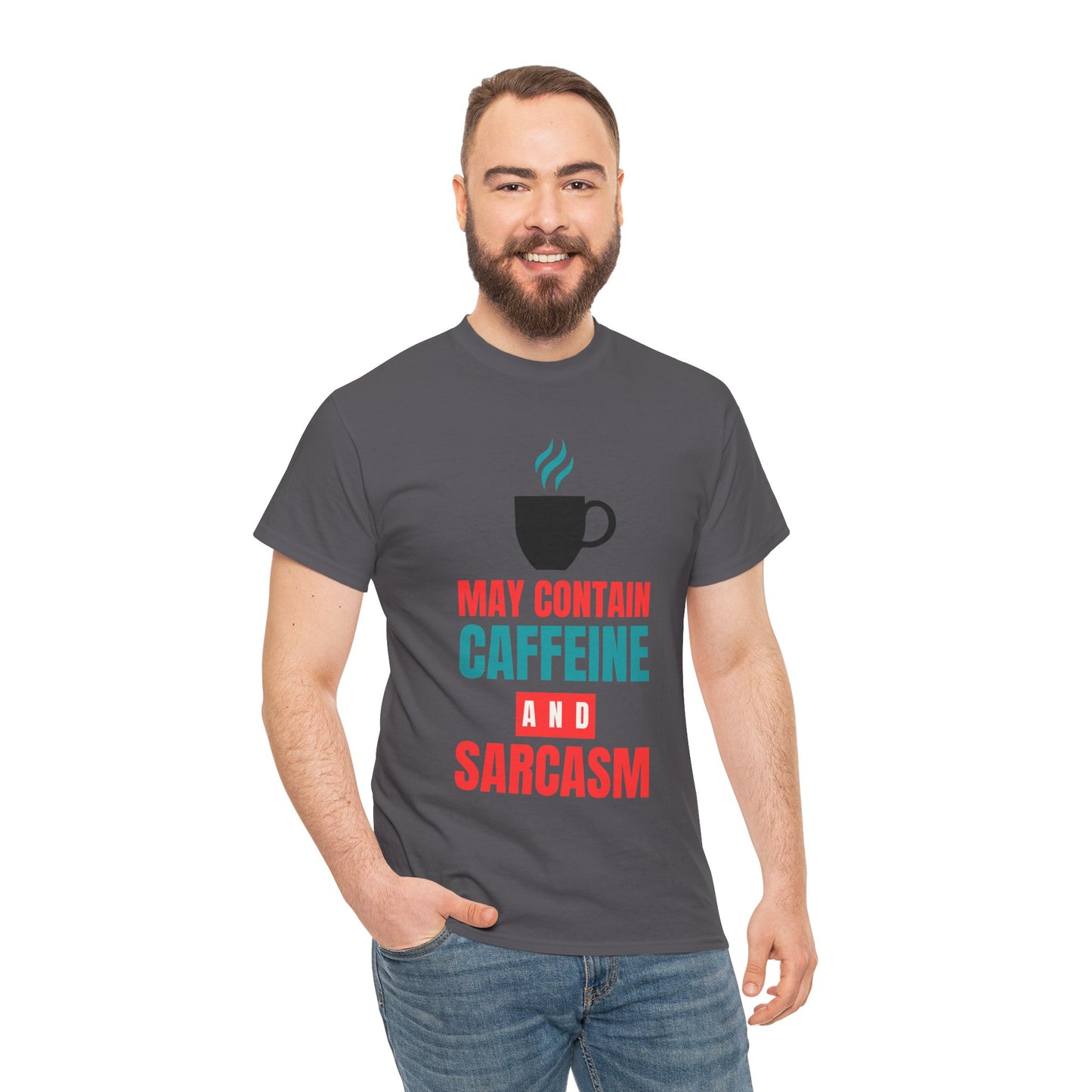 May Contain Caffeine and Sarcasm – Funny Tee by Elegant Deer T-shirt
