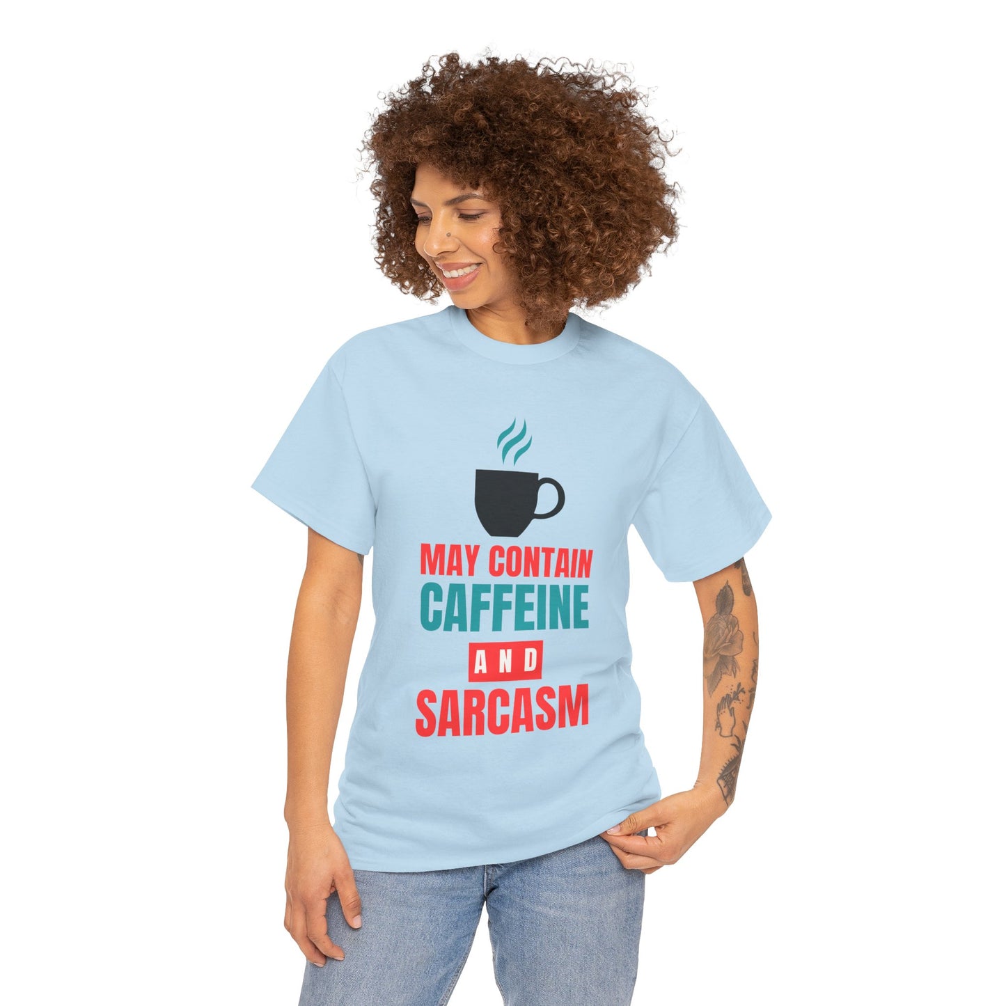 May Contain Caffeine and Sarcasm – Funny Tee by Elegant Deer T-shirt