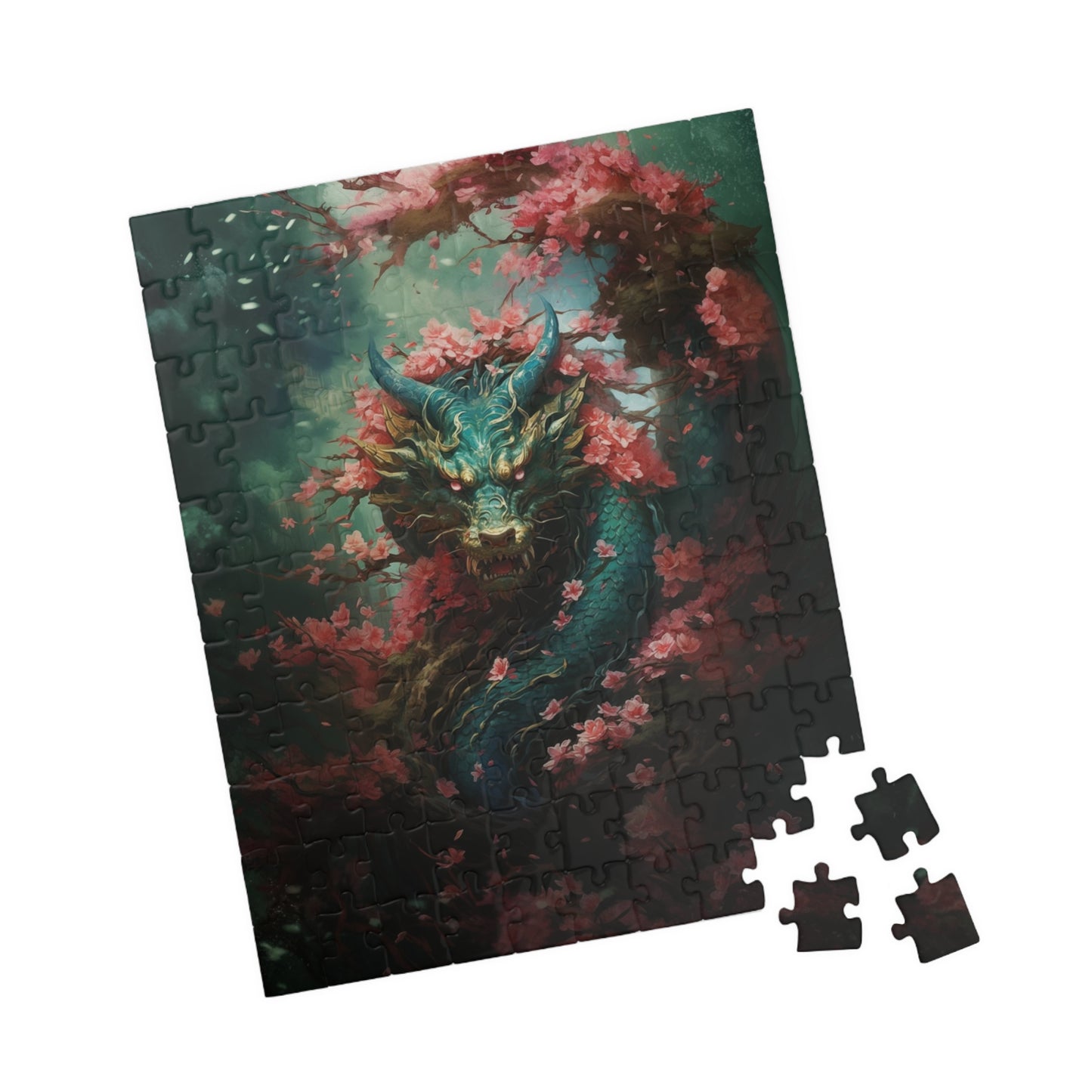 Turquoise Dragon in the Flowers jigsaw puzzle