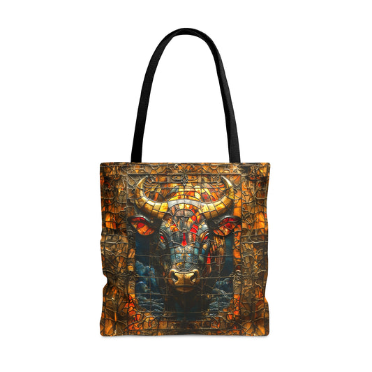 Fierce Strength: Stained Glass Bull Tote Bag