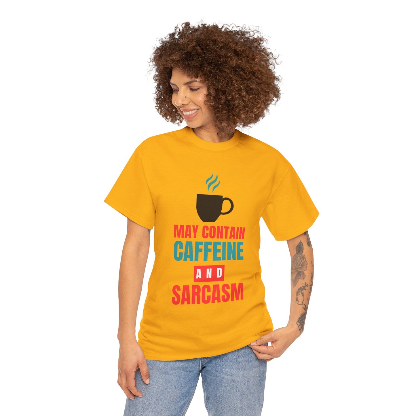 May Contain Caffeine and Sarcasm – Funny Tee by Elegant Deer T-shirt